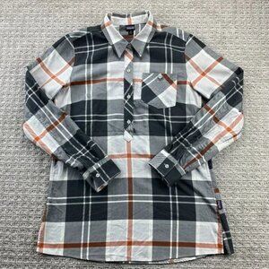 Patagonia Shirt Women Adult Medium M Gray Plaid 1/2 Half Button Up Long Sleeve